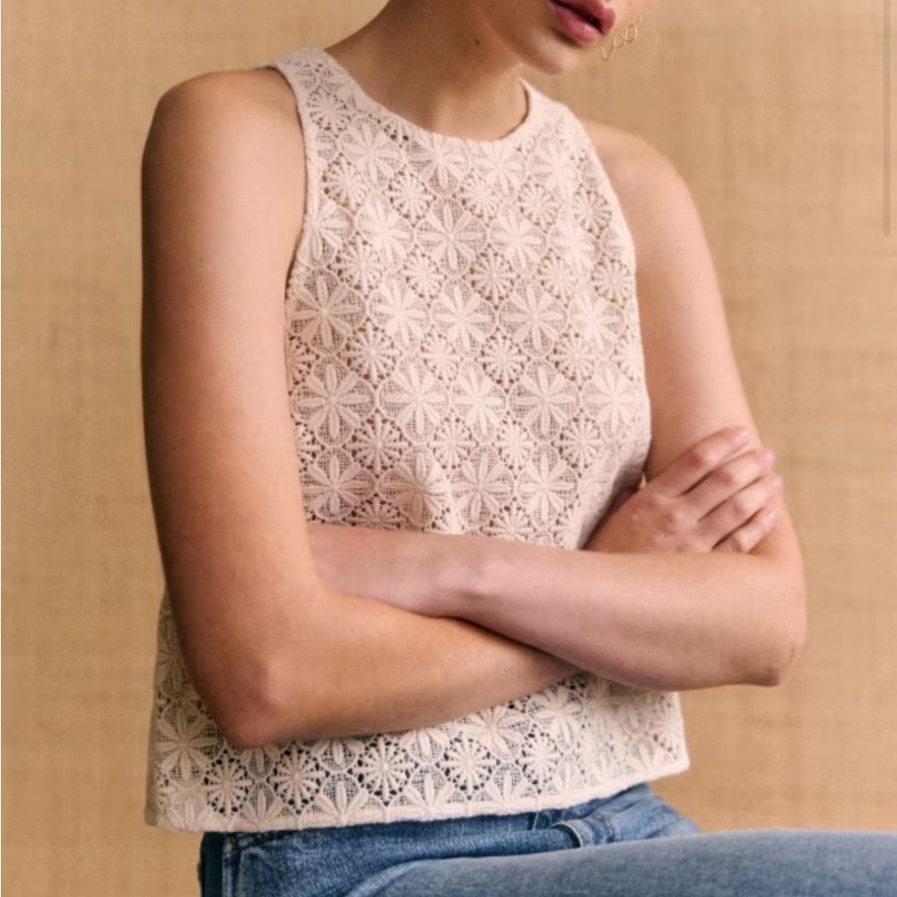 Sezane Jay Lace Sleeveless Top, Ecru, Size 38